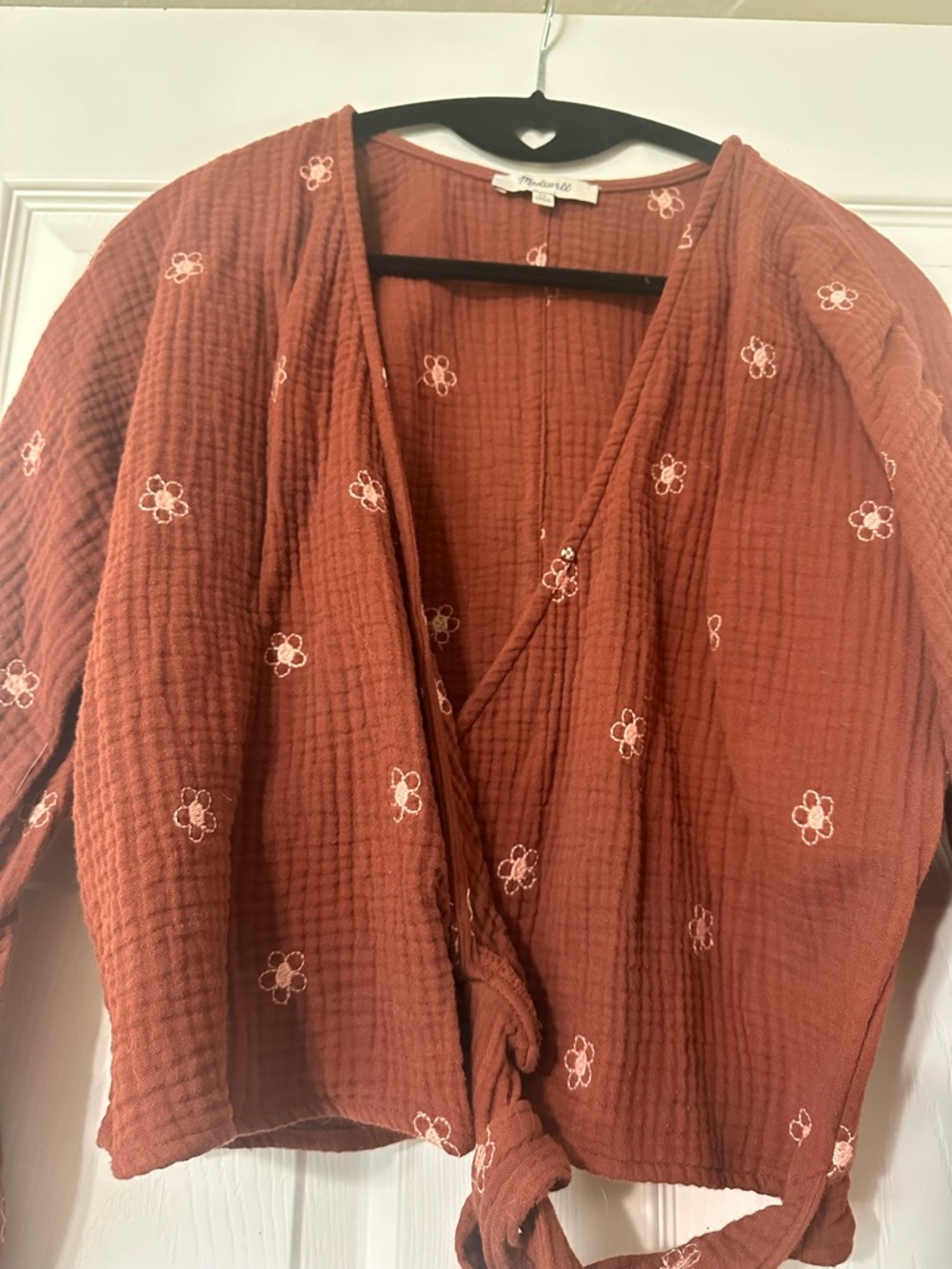 Madewell Wrap Front Rust Floral Tie-Waist Top - Picture 7 of 8